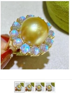 Gorgeous AAA 11-12mm Genuine Natural South Sea Golden Round Pearl Ring 925s - Picture 1 of 3