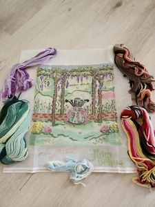 Thimbelina~Garden Fountain~Bird Bath~Handpainted Needlepoint Canvas & Yarn - Picture 1 of 4