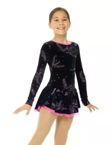 NEU MONDOR Eiskunstlaufkleid rosa Delphinium Glitzer Samt 12934 Erwachsene Small - Bild 1 von 2