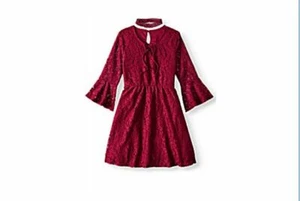 Girls Star Ride Lace Bell Sleeve Dress With Choker Red Medium (10/12) - Picture 1 of 3