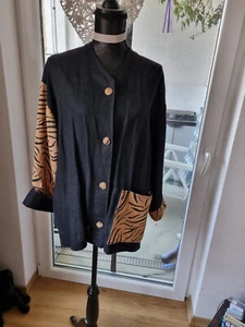 Long Blazer schwarz und Tierdruck - Bild 1 von 10