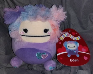 Neu mit Etikett Squishmallows 5 Zoll Eden lila Bigfoot 2024 Valentinstag Herz Bauch Yeti Plüsch - Bild 1 von 4