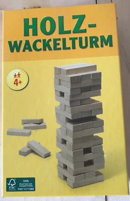 HOLZ * WACKELTURM * GESCHICKLICHKEITSSPIEL * 48 TEILE * NEU * OVP + BESCHREIBUNG - Bild 1 von 3