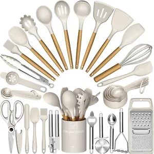34 PCS Khaki Silicone Cooking Utensils Set Heat Resistant For Nonstick Cookware - Picture 1 of 7