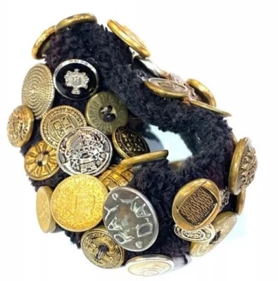 Antique Button Collection – 39 Unique Buttons Mounted on Arm Sweatband, Vintage - Image 1 of 4