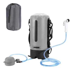 Camping Dusche 12L Gartendusche Außendusche Outdoor mit Fußpumpe PVC Grau - Bild 1 von 8