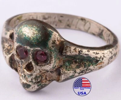 Skull Bones Memento Mori Gothic Ring WW1 wwI WW2 wwII Skeleton Viking Biker Goth - Image 1 of 4