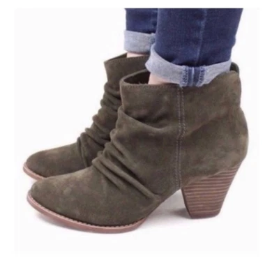 ESPLÉNDIDAS Botas de Cuero para Mujer Verde Humo Acanaladas Rodeo Puntera Almendra Tacón Apilado NUEVAS Foto 1 de 4