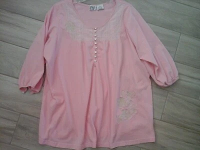 Top túnica Main Street Blues rosa liso manga 3/4 100 % algodón tejido talla grande 1X Foto 1 de 4
