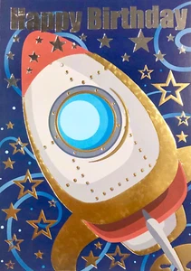 Happy Birthday open Birthday greetings card, spaceship theme, brand new - Picture 1 of 1