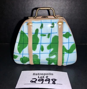 Map Globe Travel Ceramic Purse Suitcase Trinket Pill Box Blue Green - Picture 1 of 7
