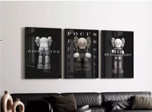 3er Set Fokussierte Kaws Kunstwerke Leinwand Wand Wohndeko Portrait Galerie - Bild 1 von 8
