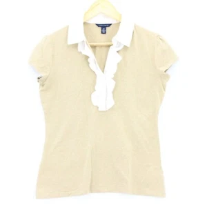 Vintage Tommy Hilfiger Blouse Top Women's Beige Short Sleeve V Neck Size Small S - Picture 1 of 7