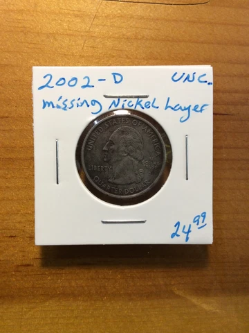 2002 D Indiana State Quarter  Missing Nickel Clad Layer Cover