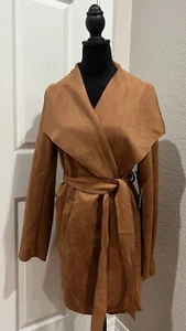 Haute Monde Faux Suede Wrap Trench Coat Over Coat Size XL Made In Vietnam - Picture 1 of 18