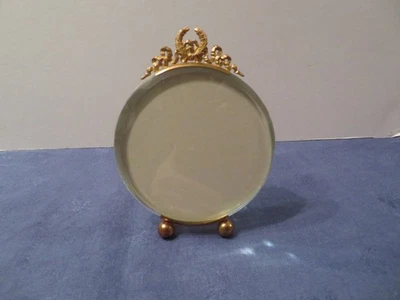 rare ancien cadre photo rond en bronze et verre biseauté - Photo 1/4