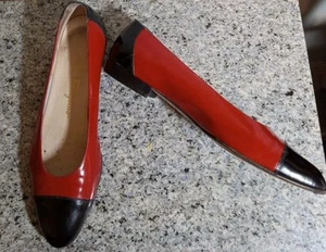 Salvatore Ferragamo Vintage Damen-Flats Leder rot & schwarz Größe 8 hergestellt in Italien - Bild 1 von 8