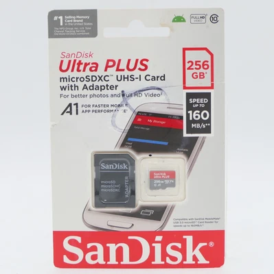 SanDisk Ultra Plus microSDXC UHS-1 Card with Adapter 256GB Class 10 A1 V10 XC I - Image 1 of 2