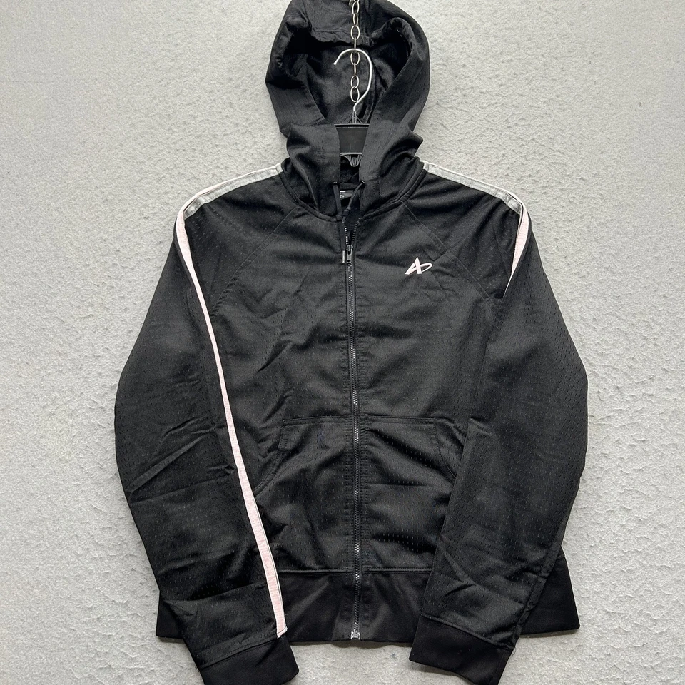 Athletech Women's Size Medium Black Pink Grey Activewear Hooded Jacket - Image 1 of 4