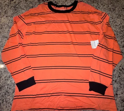 Para Hombres Nuevo Con Etiquetas Talla XXL Extra Grande Naranja y Negro Manga Larga Camisa/Top A Rayas Foto 1 de 2