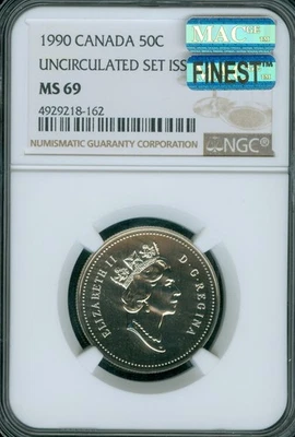 1990 CANADA 50 CENTS NGC MS69 PQ MAC FINEST GRADED MAC SPOTLESS * - Image 1 of 4