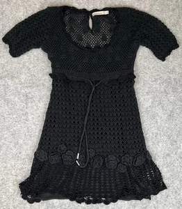Karen Millen Black Crochet Dress Flower Appliqué Small/US 2 Vintage Y2K - Picture 1 of 6