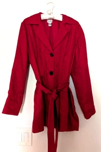 Chico's, Silk, Red Jacket,Womens Size 2 Button Up, Belted - Picture 1 of 24
