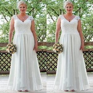 Chiffon Wedding Dresses Elegant Summer Beach Sleeveless Plus Size Bridal Gown - Picture 1 of 10