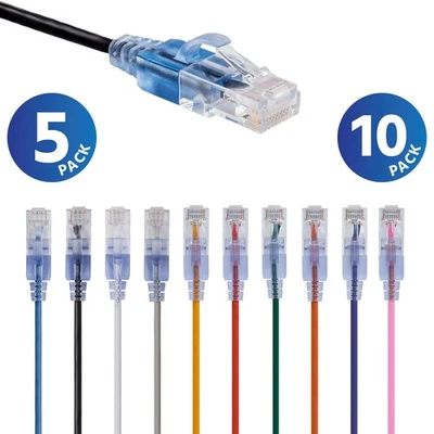 5 10 PACK Slim CAT6a RJ45 Ethernet Network Patch Cable 10G Copper Wire 30AWG LOT - Image 1 of 2