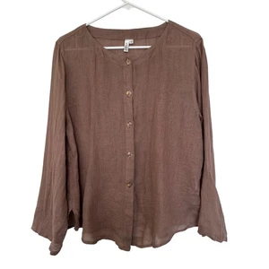 Kleen Womens 100% Linen Button Up Long Sleeve Top Size S Brown Woven Lagenlook - Picture 1 of 10