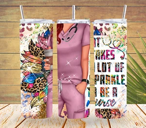 Sparkle To Be A Nurse Flower Leopard 20oz Stainless Steel Skinny Tumbler - Picture 1 of 2