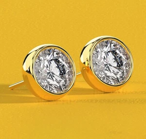 Juego de bisel VS1 F 1/2 quilates diamante cultivado en laboratorio solitario pendientes oro 14K - Imagen 1 de 2