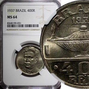 BRAZIL Oswaldo Cruz Copper-Nickel 1937 400 Reis NGC MS64 KM# 539 (031) - Picture 1 of 5