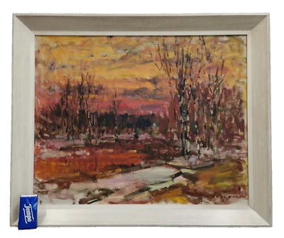 MARTINS KRUMINS Ölgemälde Dämmerung im Birkenwald Impressionist Lettland / USA - Bild 1 von 4