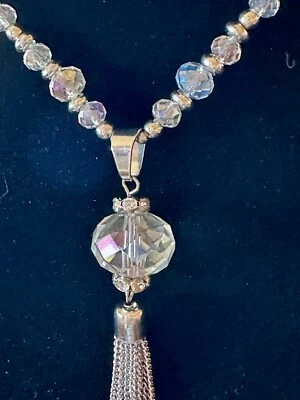 Colgante Cristal Aurora Borealis Plata Cadena Borla 32" Con 4" Gota Deco Vibraciones. Foto 1 de 4