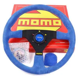 MOMO MonteCarlo Classic 350mm Blue Suede Leather Steering Wheel Thickened Spoke - Picture 1 of 7