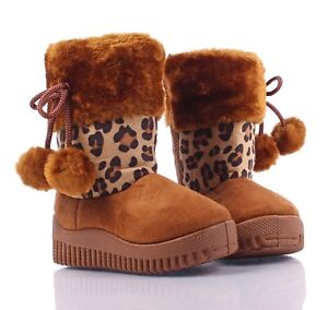 New Cute Faux Suede Pom Pom Fashion Booties Toddlers Kids Girls Winter Boots