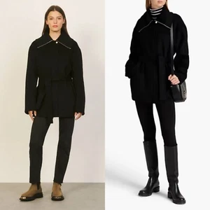 Sandro black double face felted belted zip front wool coat U.S MEDIUM / FR 38 - Picture 1 of 11