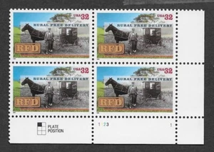 Sc # 3090 ~ Plate # Block ~ 32 cent Rural Free Delivery, Centennial Issue - Picture 1 of 1