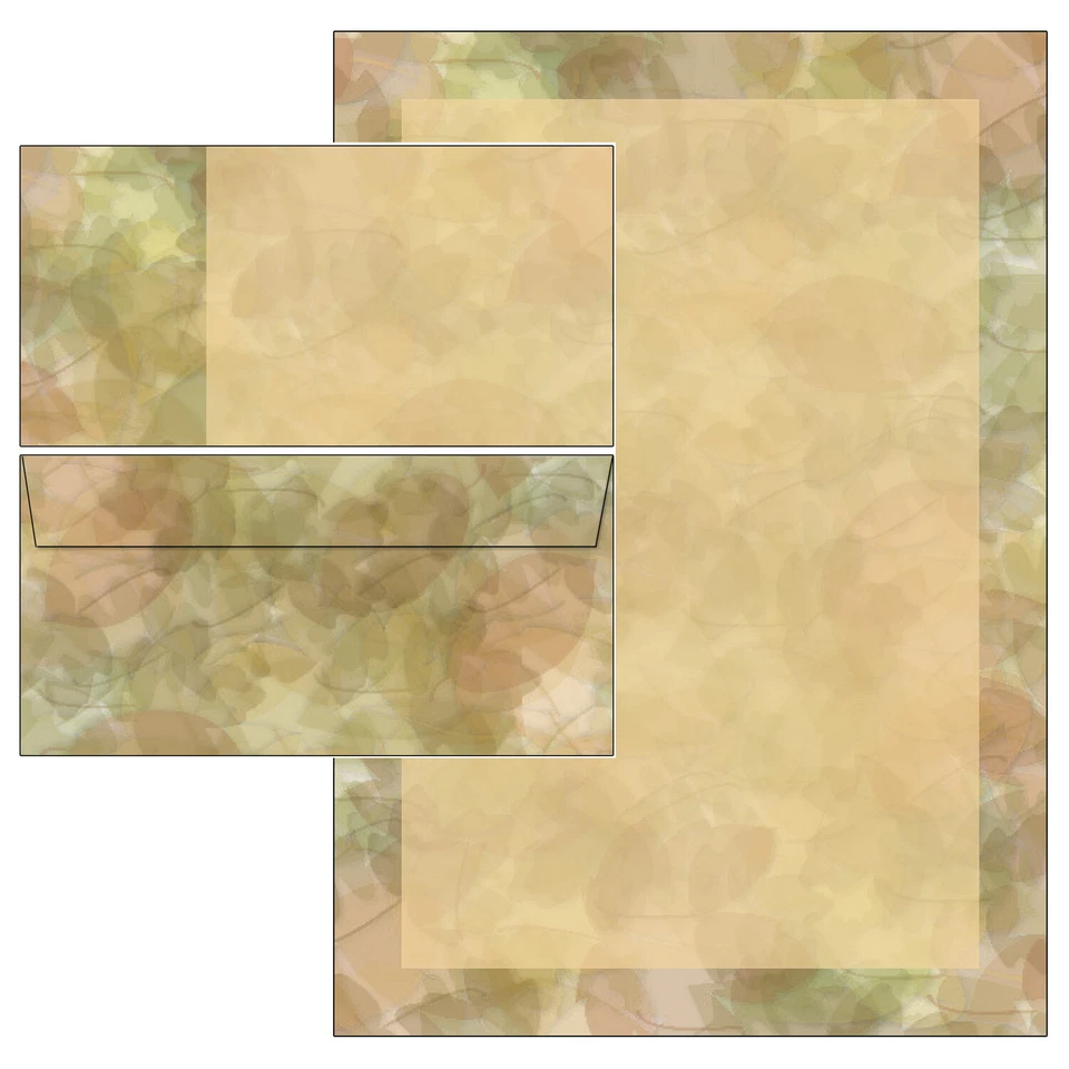 IDEENSTADL Blätter Collage Herbst Laub bunt Wald Briefpapier Briefumschläge DIN A4 DL Set
