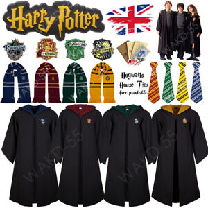 UK Harry Potter Costume Gryffindor Slytherin Robe Cloak Tie LED Wand Scarf Xmas