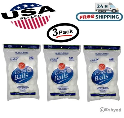 300 Pcs (3 Pack) Organic Cotton Balls Hypoallergenic Sensitive Skin Sky Organics Foto 1 de 4