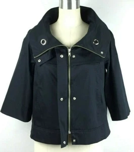Worthington Womens Black Casual Jacket SZ S Lined 3/4 Sleeve Zip Ft Cotton Blend - Picture 1 of 12
