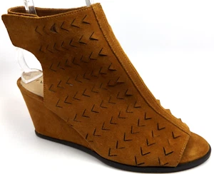 Via Spiga Leatrice Luggage Open Toe Women's Wedge Booties Sandal Size 9.5 M, NEW - Picture 1 of 11