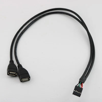 1pc 50cm Dual USB 2.0 A Female to 9 Pin Female 0.1" USB Header Motherboard Cable - Image 1 of 4