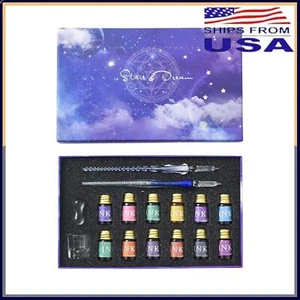 New Elegant Glass Dipping Ink Calligraphy Set for Vintage Crystal Fountain Pen - Picture 1 of 12