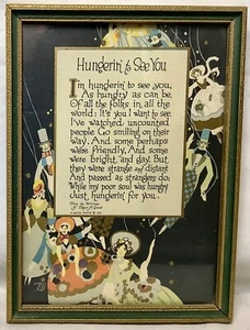 Vintage 1925 Framed Buzza Motto "Hungerin' to See You" Art Deco Lee Mero - Picture 1 of 4