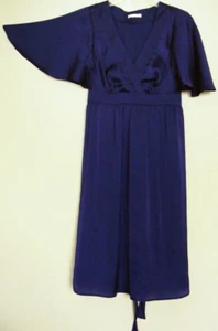 TARGET silky DRESS Navy Blue Batwing sleeve midi length tie-waist ~ Women sz 10 - Picture 1 of 3