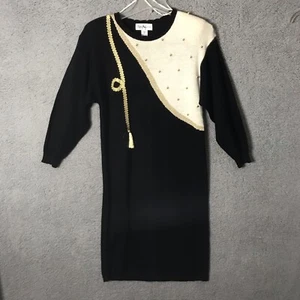 Vintage Betsy Lauren Womens Tassel Beaded Dress Size 1X Shoulder Pads - Picture 1 of 6