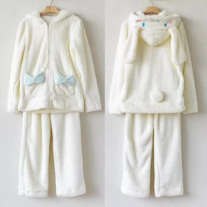 Girls White Cinnamoroll Dog Long Ears Pajamas Flannel Tops Pant Winter Sleepwear - Picture 1 of 12